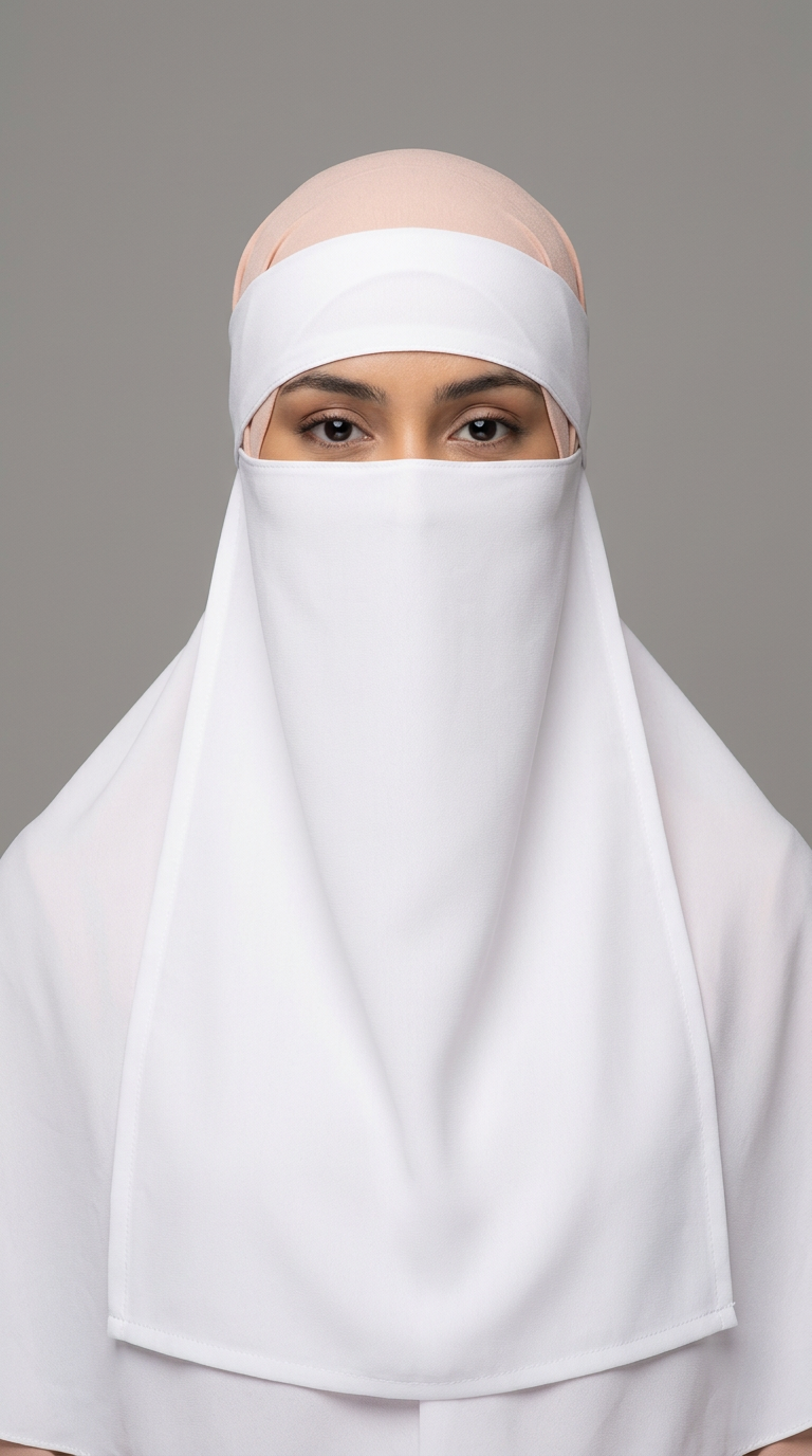 Model wearing a white Easy Band Niqab 02