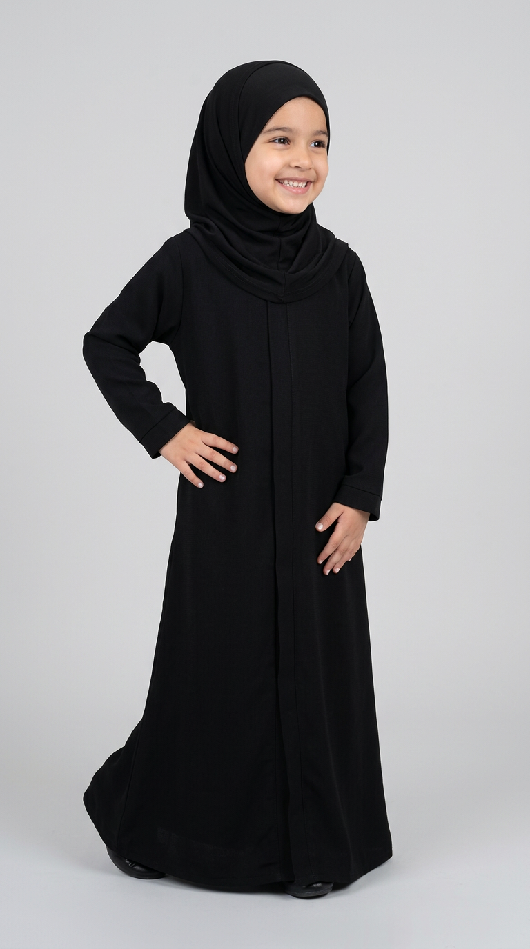 Front Flap Open Girl modest abaya for girls, product photo 4