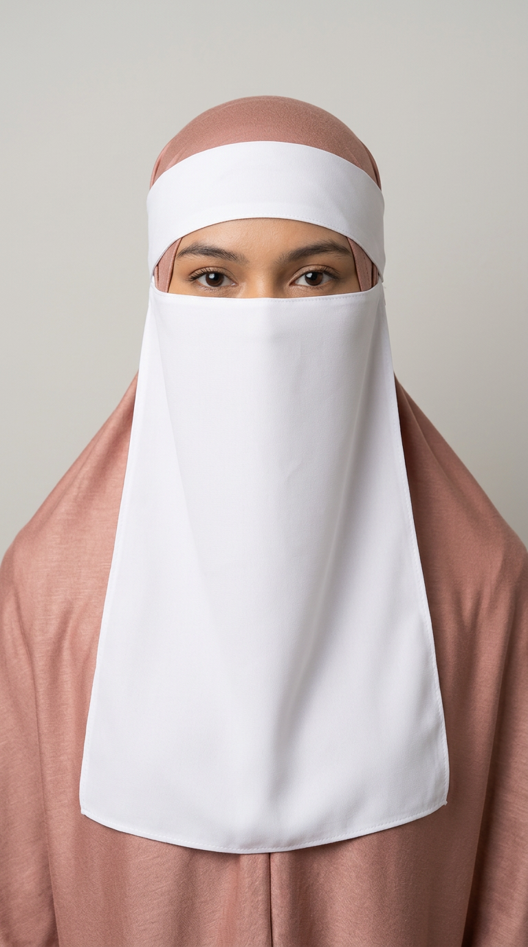 White Easy Band Niqab 02 with a soft forehead panel, front view