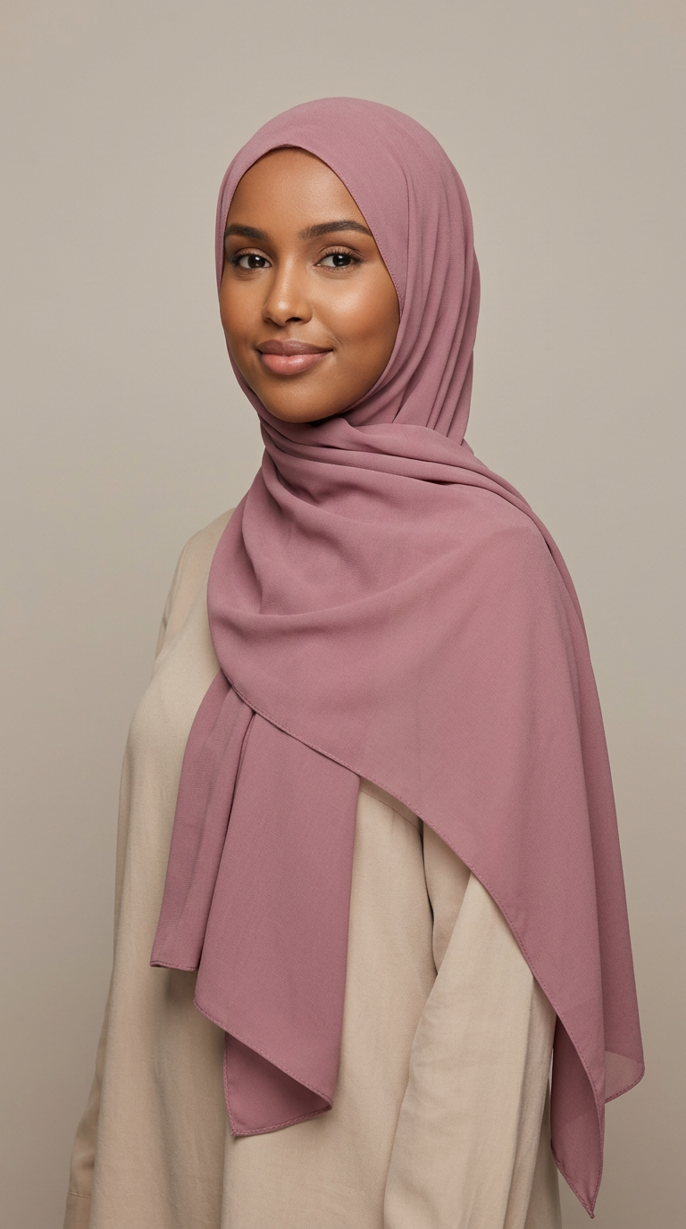 Model wearing the Indian Red Premium Chiffon Hijab, front view