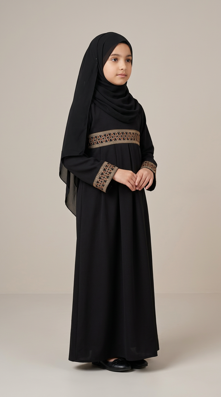 30 / BLACK Daughter- Floral Stitched Abaya