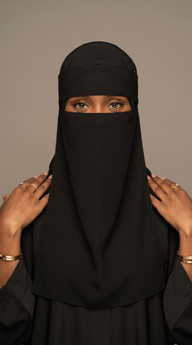 Black Easy Band Niqab 02 with a soft cloth forehead panel