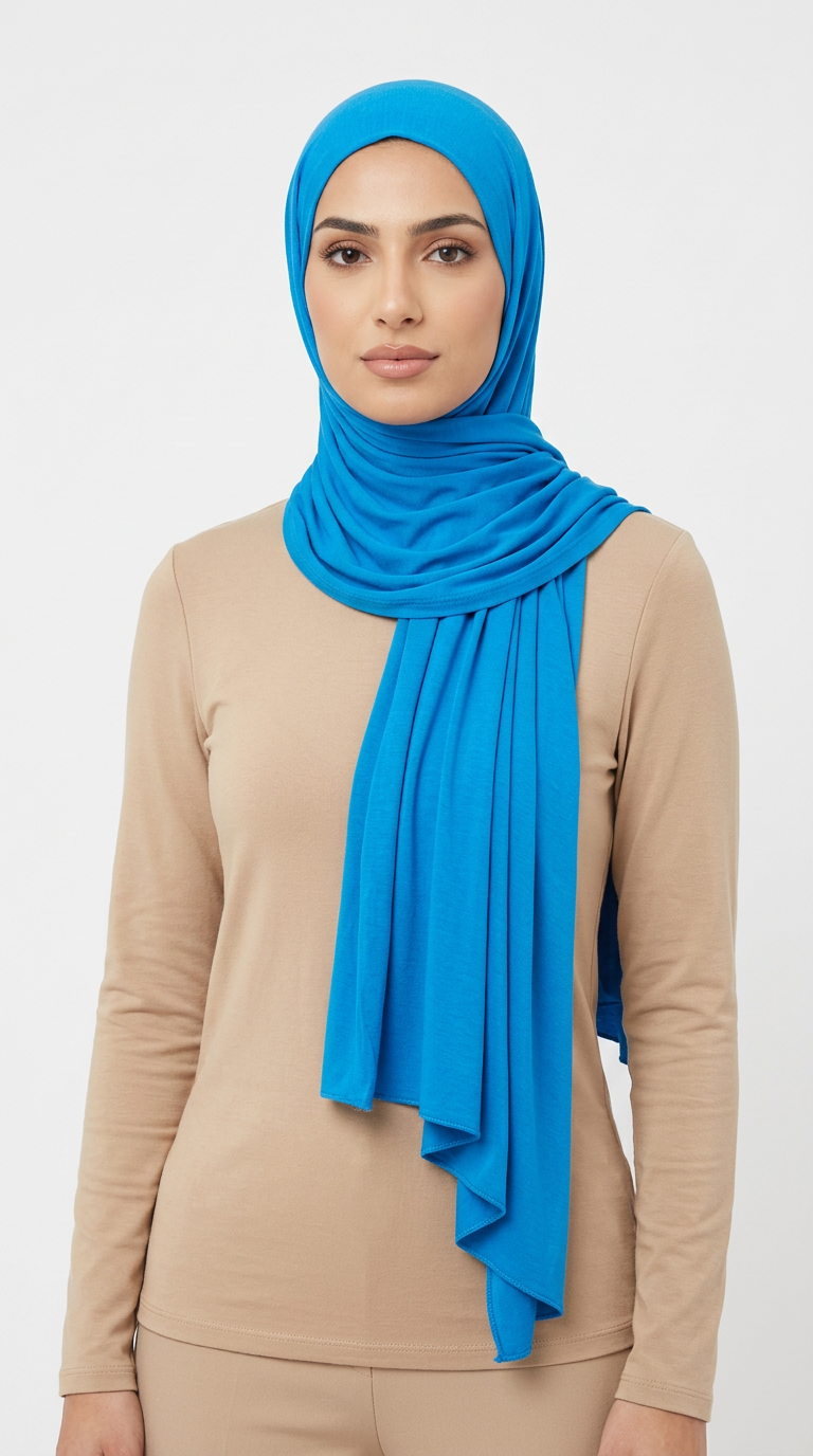 Model wearing a blue Premium Jersey Hijab