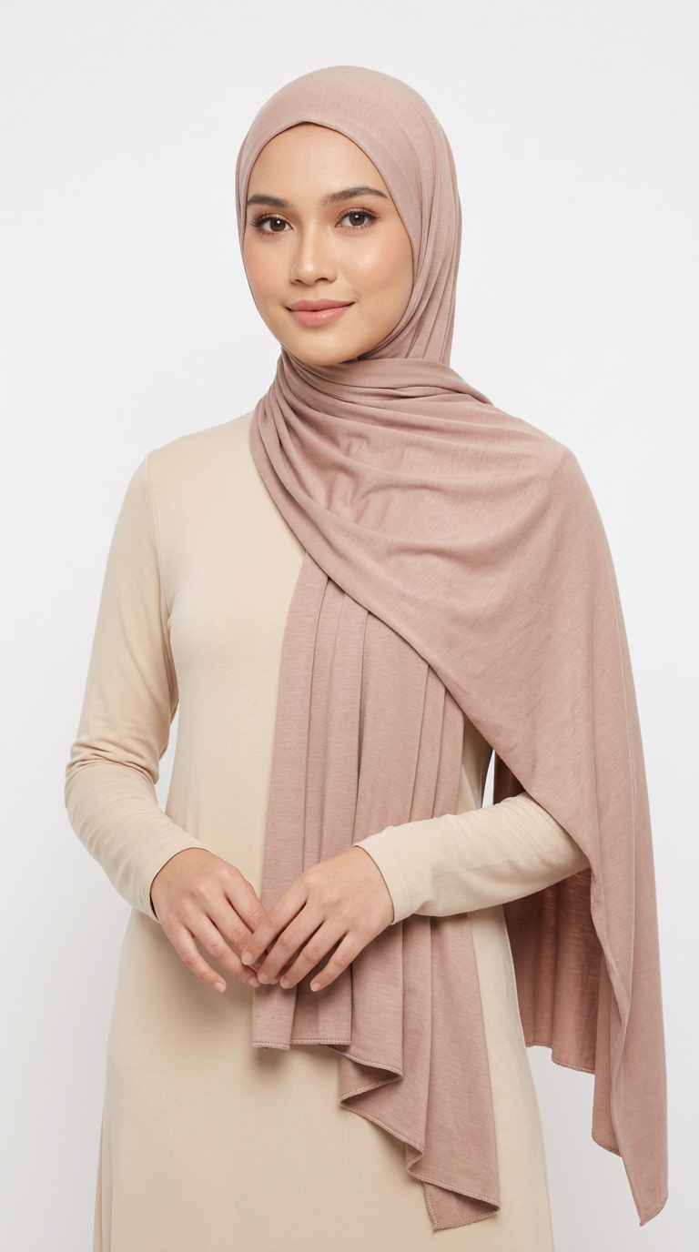 Model wearing a beige Premium Jersey Hijab