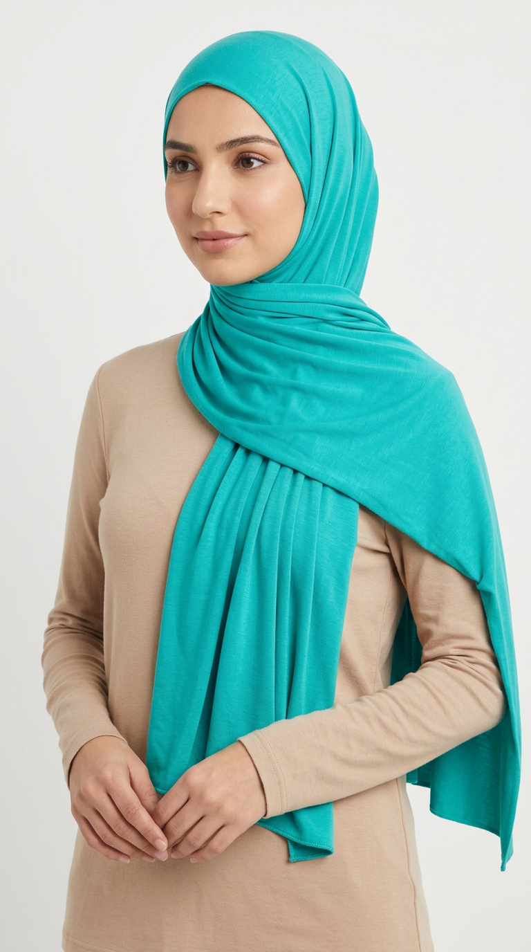 Model wearing a turquoise Premium Jersey Hijab