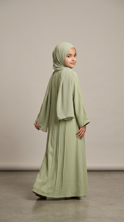 Girls All-Flap abaya with matching hijab, model view