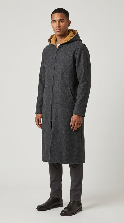 Model wearing Banto Double Face Al-Ajrafi Cap in black with tan trim