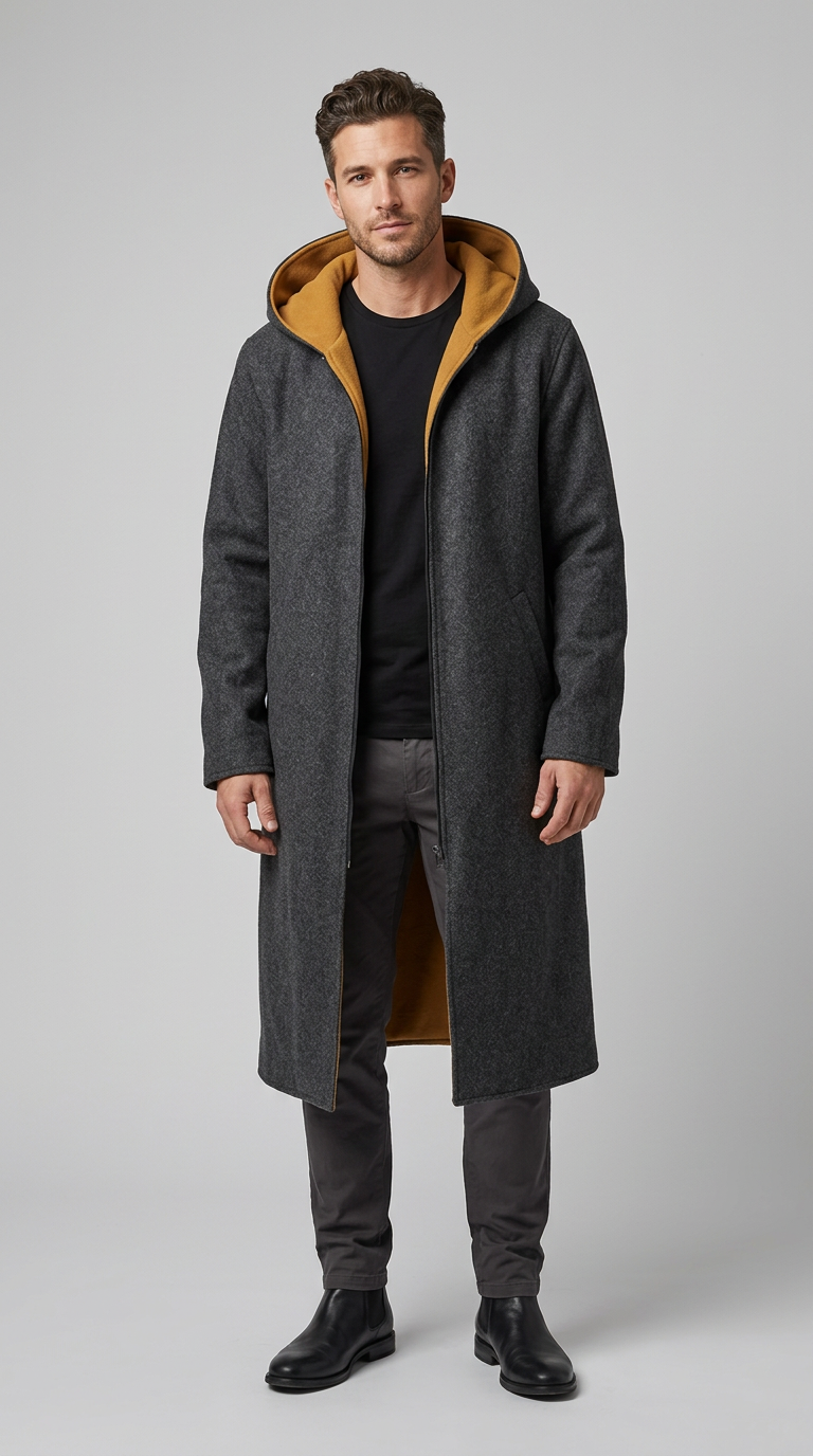 Model wearing Banto Double Face Al-Ajrafi Cap in black with tan trim