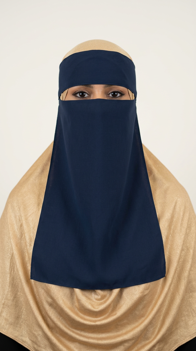 Navy Gold Side Niqab 08 with a gold-tone side accent, front view