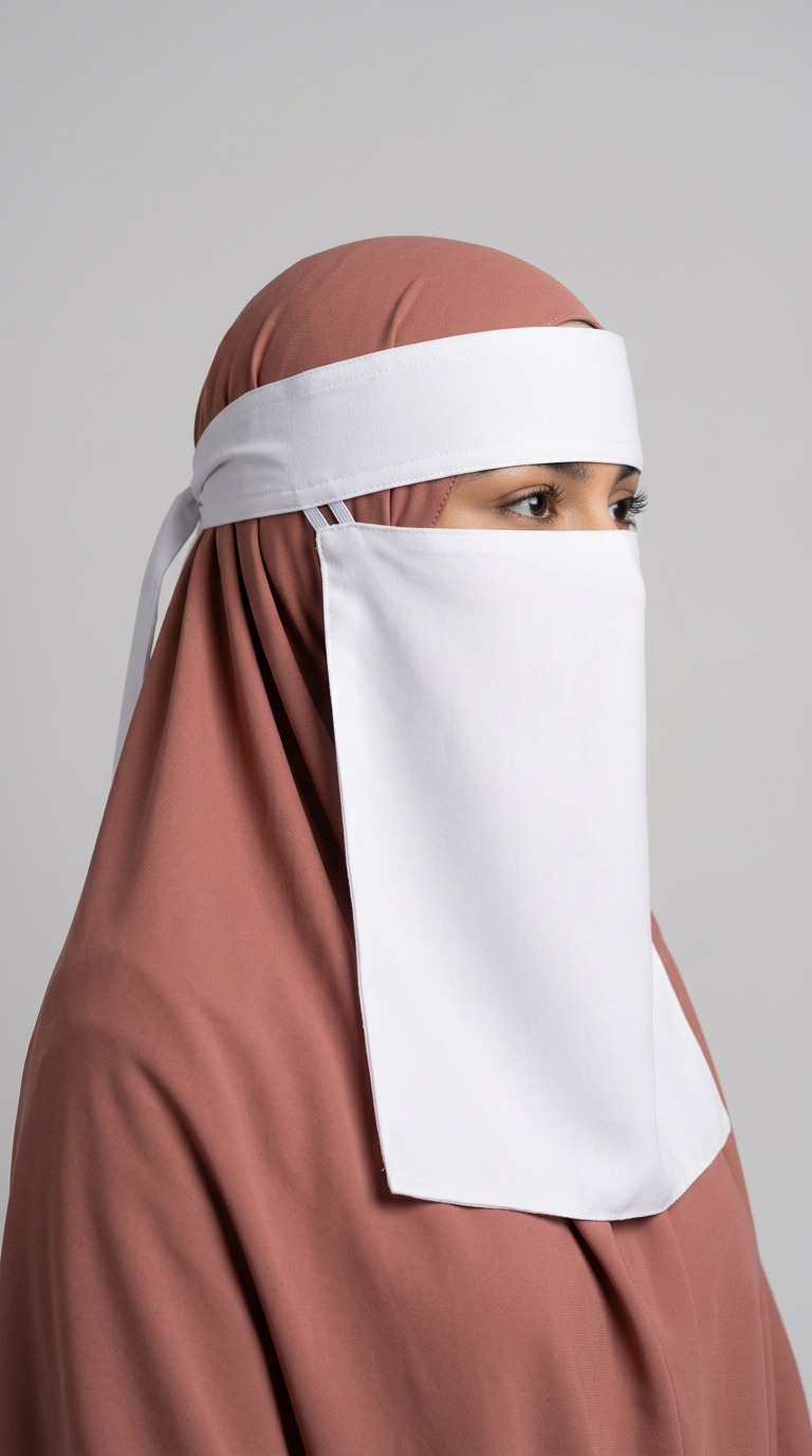 White Hard Band Niqab 01, angled view