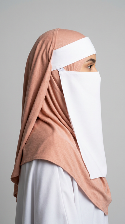 White Hard Band Niqab 01, side view showing the band