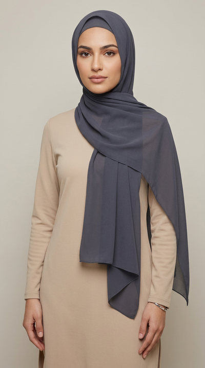Model wearing the Iron Premium Chiffon Hijab, front view
