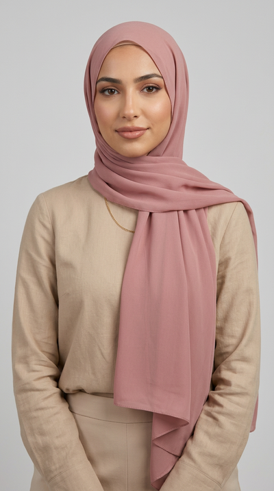 Model wearing the Cider Premium Chiffon Hijab, angled view