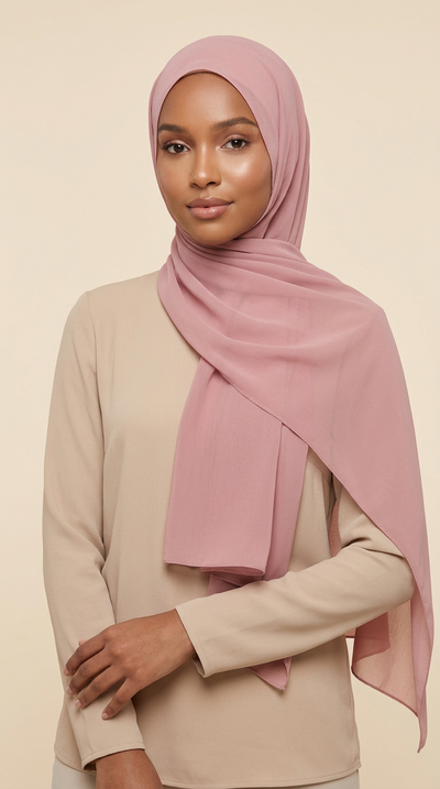 Model wearing the Cider Premium Chiffon Hijab, alternate styling view