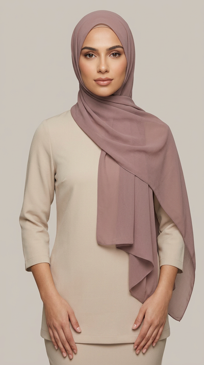 Model wearing the Redwood Premium Chiffon Hijab, front view