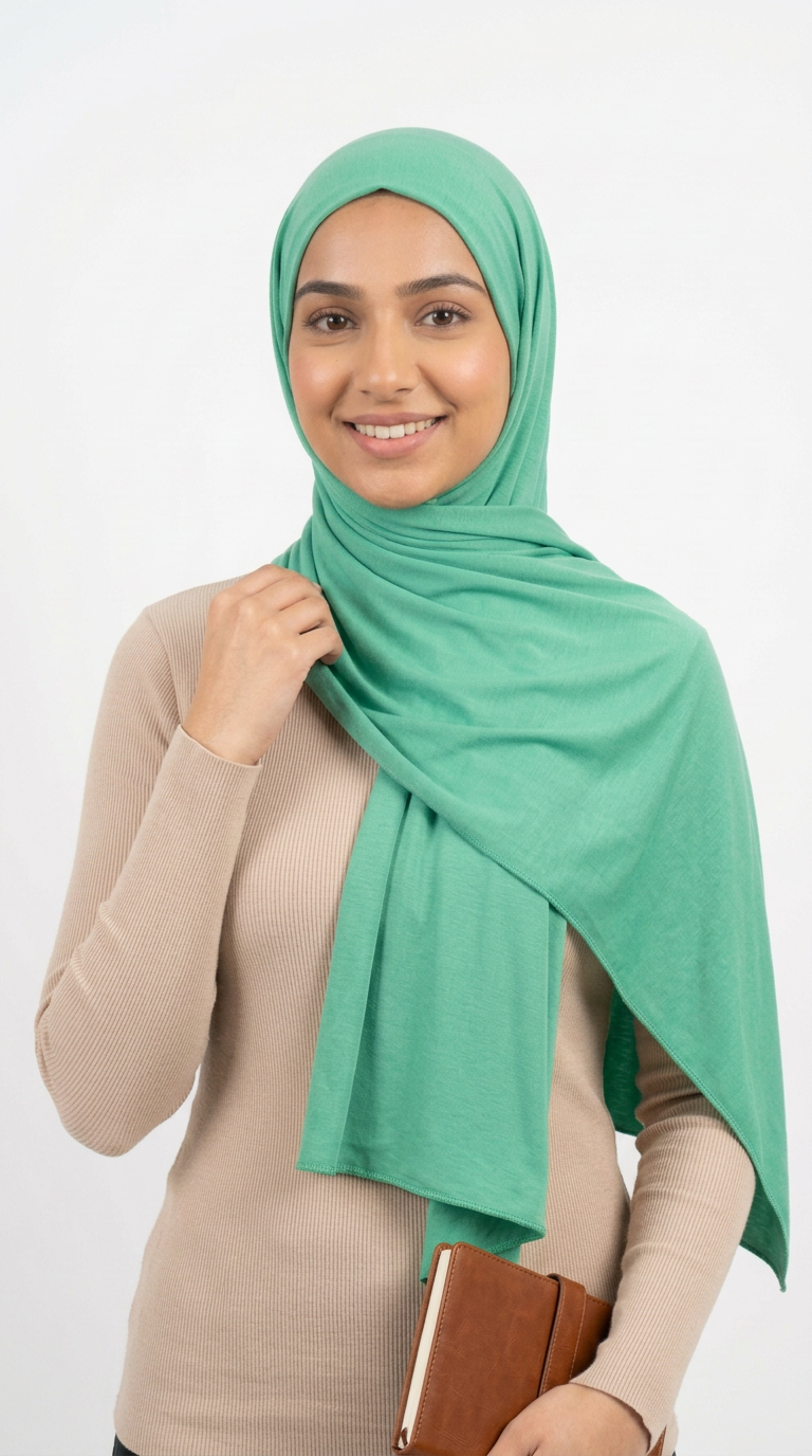 Model wearing a mint green Premium Jersey Hijab