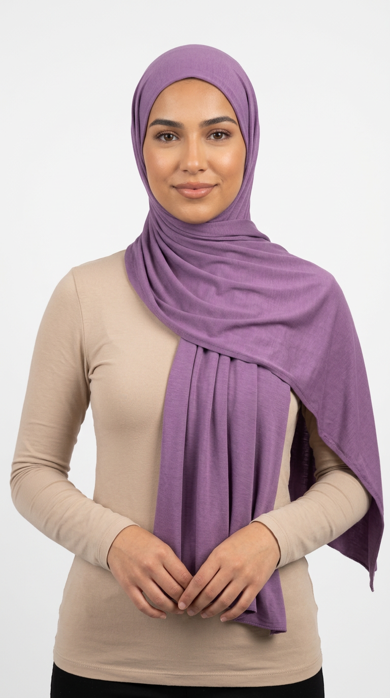 Model wearing a violet Premium Jersey Hijab