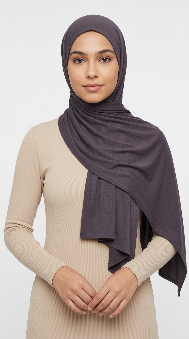 Model wearing a charcoal gray Premium Jersey Hijab