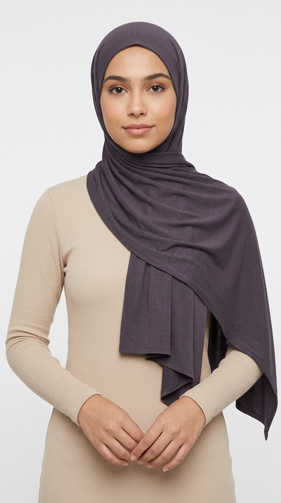 Model wearing a charcoal gray Premium Jersey Hijab
