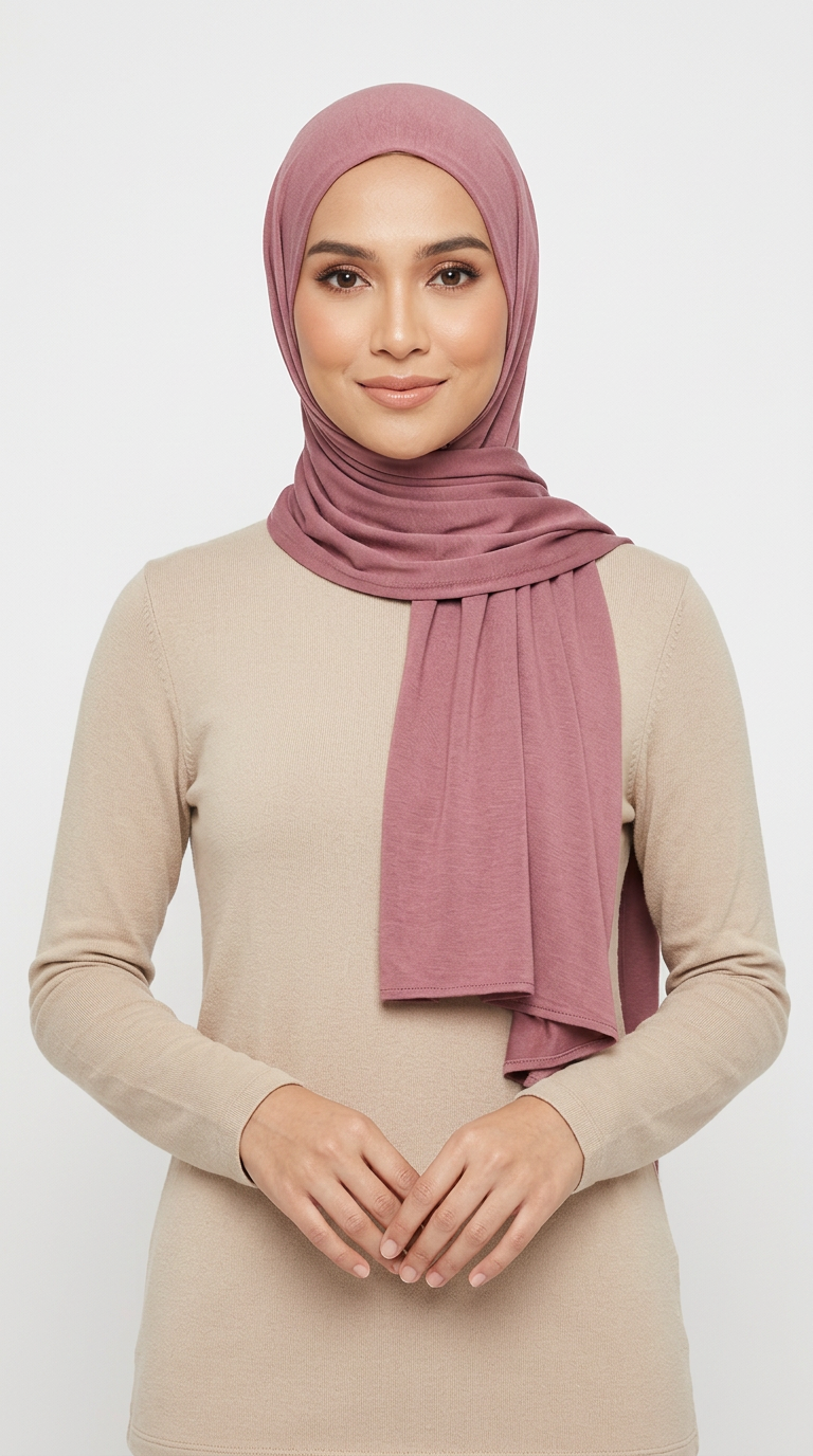Model wearing a taupe Premium Jersey Hijab