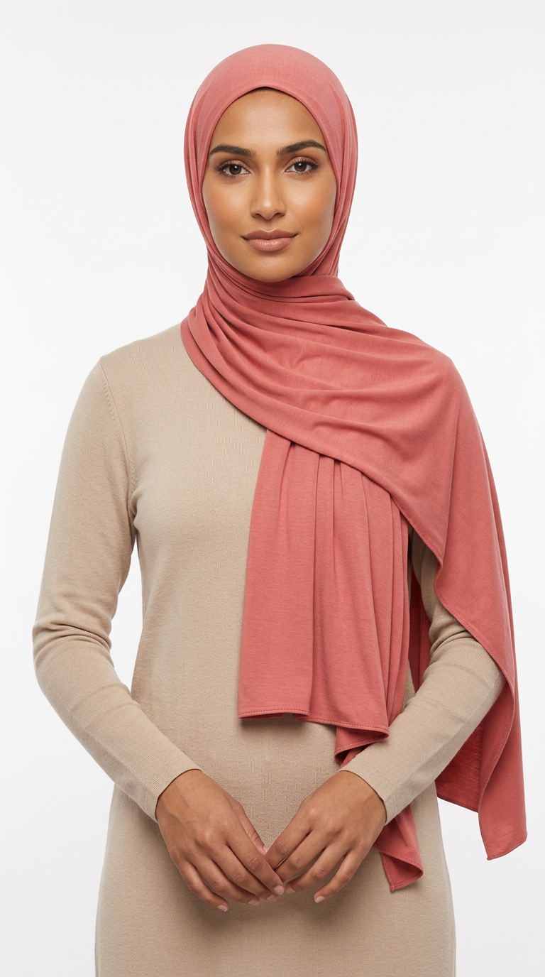 Model wearing a dusty rose Premium Jersey Hijab