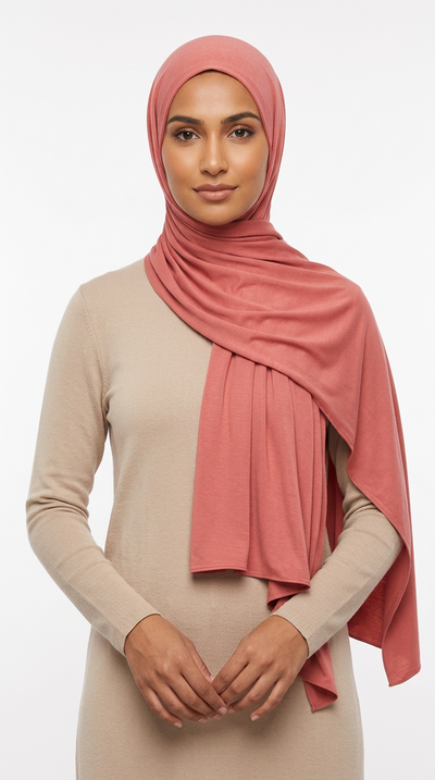Model wearing a dusty rose Premium Jersey Hijab