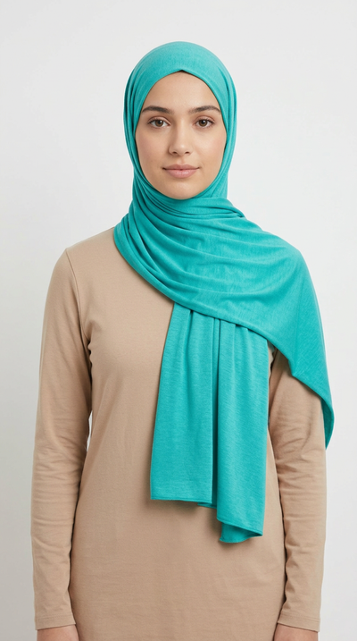 Model wearing a turquoise Premium Jersey Hijab