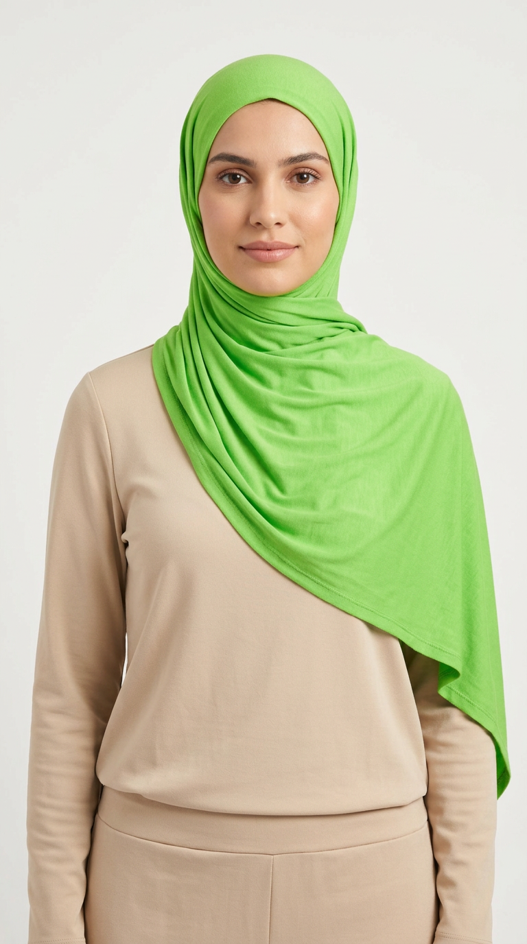 Model wearing a lime green Premium Jersey Hijab