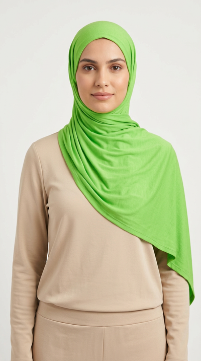 Model wearing a lime green Premium Jersey Hijab