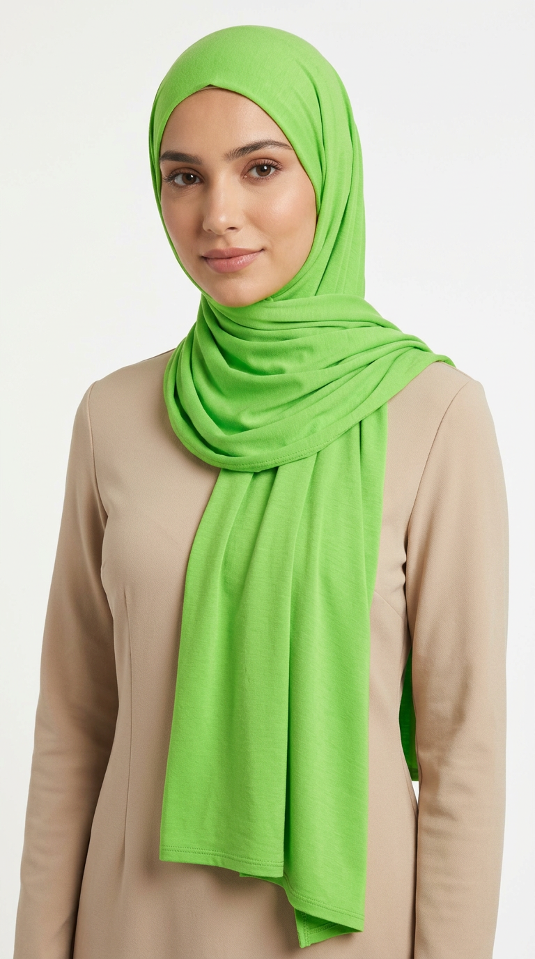 Model wearing a lime green Premium Jersey Hijab