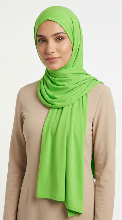 Model wearing a lime green Premium Jersey Hijab