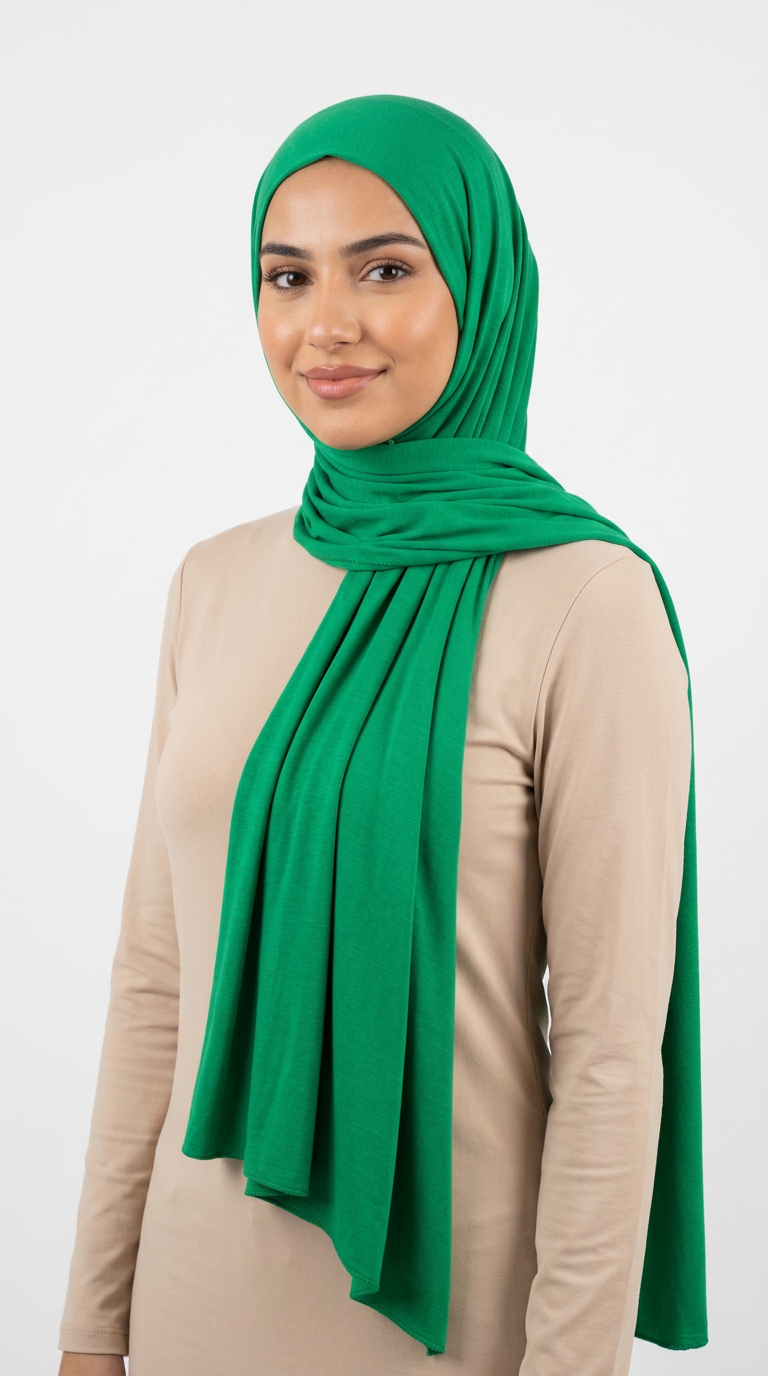 Model wearing a green Premium Jersey Hijab