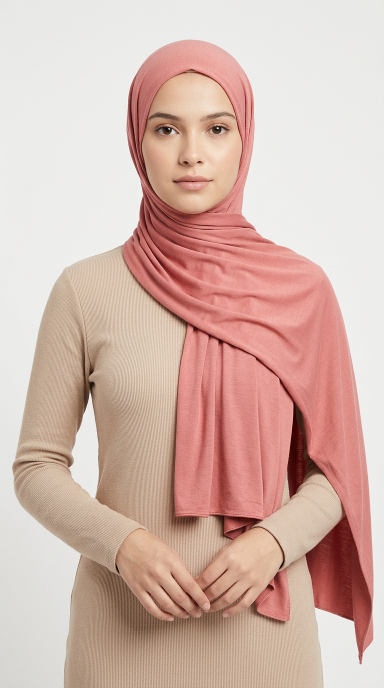 Model wearing a dusty rose Premium Jersey Hijab