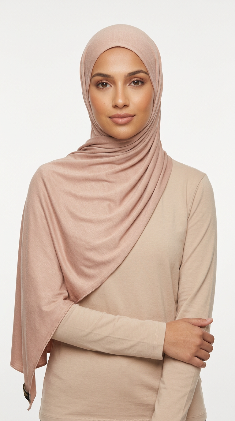 Model wearing a beige Premium Jersey Hijab