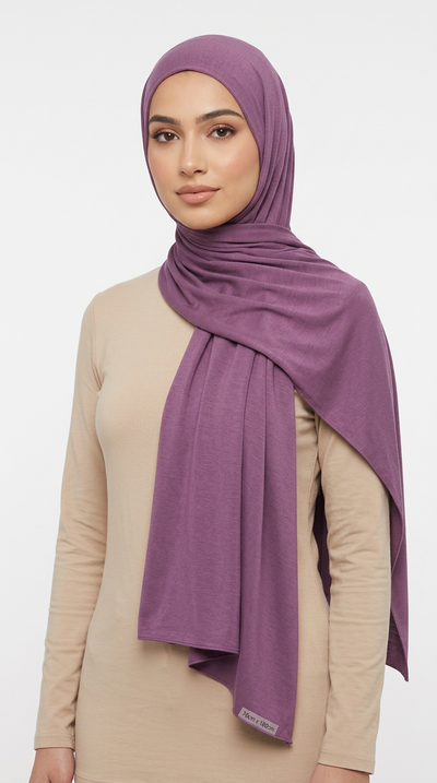 Model wearing a violet Premium Jersey Hijab