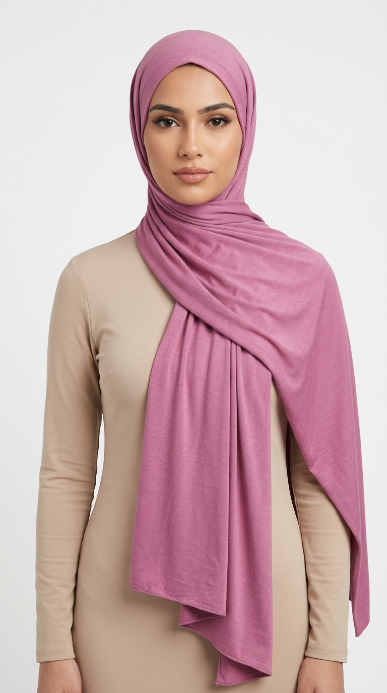 Model wearing a pink Premium Jersey Hijab