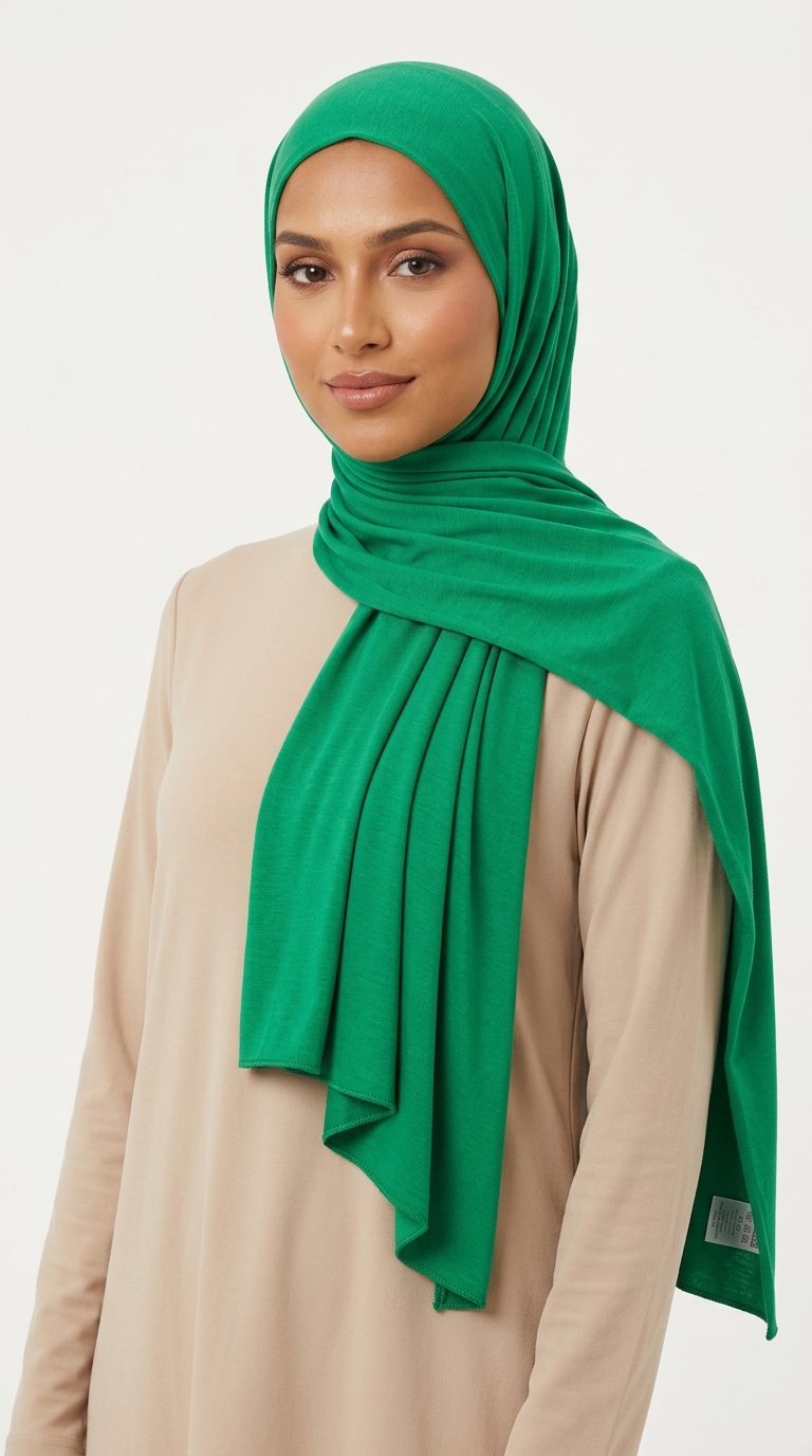 Model wearing a green Premium Jersey Hijab