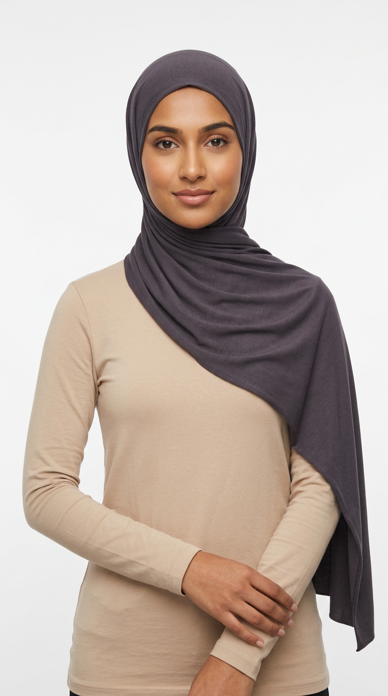 Model wearing a charcoal gray Premium Jersey Hijab