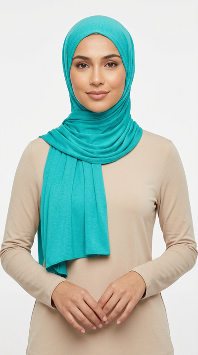 Model wearing a turquoise Premium Jersey Hijab
