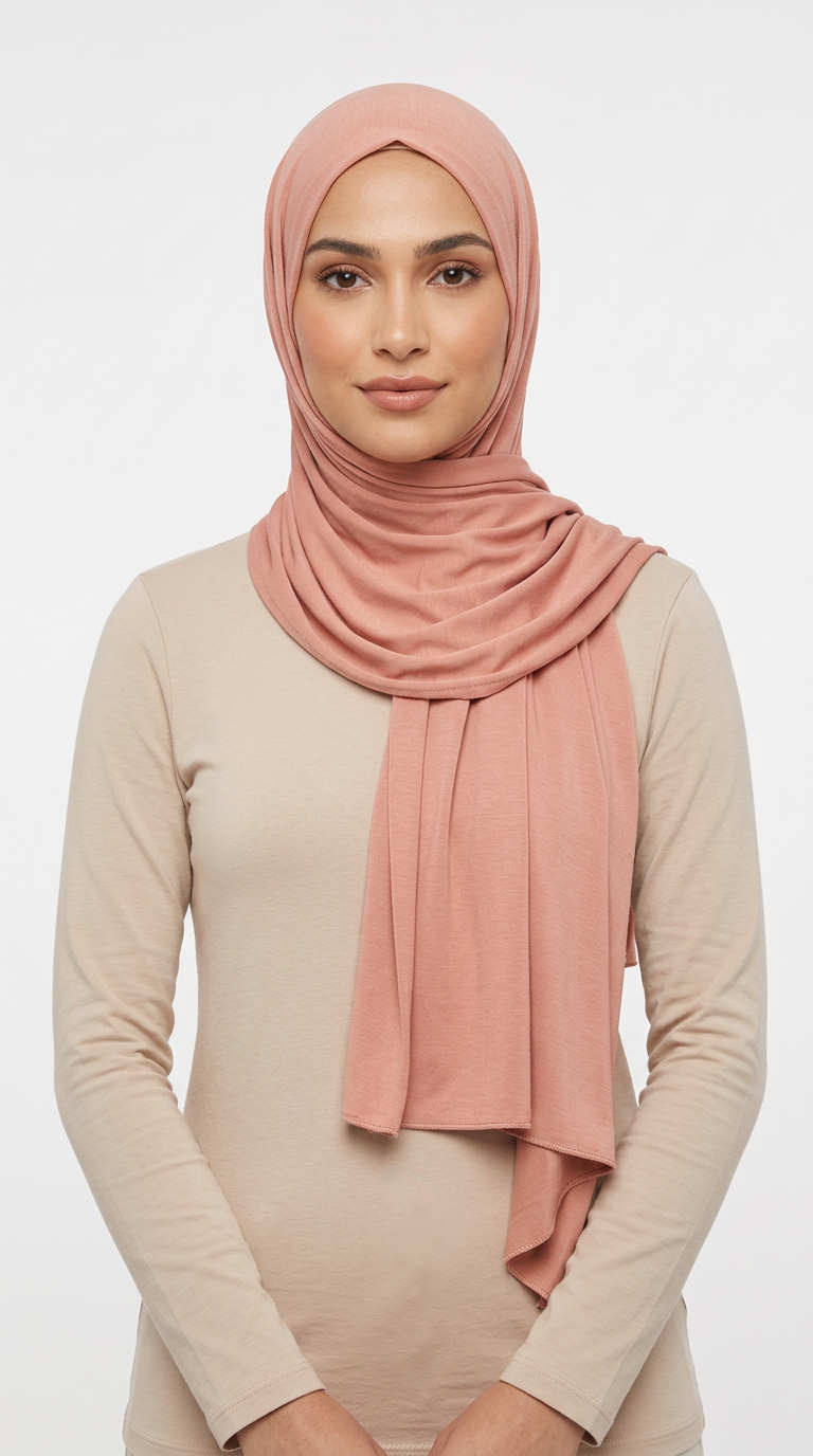 Model wearing a nude pink Premium Jersey Hijab