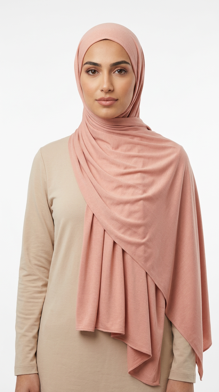 Model wearing a nude pink Premium Jersey Hijab