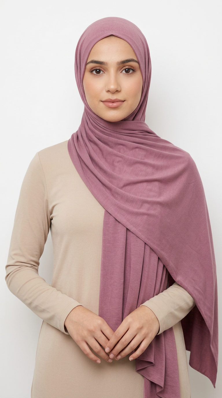 Model wearing a mauve Premium Jersey Hijab