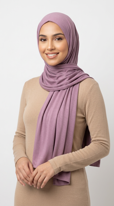 Model wearing a mauve Premium Jersey Hijab