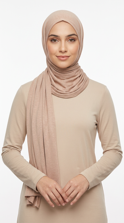 Model wearing a beige Premium Jersey Hijab