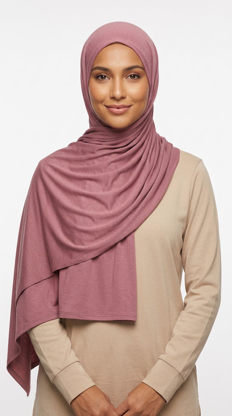 Model wearing a taupe Premium Jersey Hijab