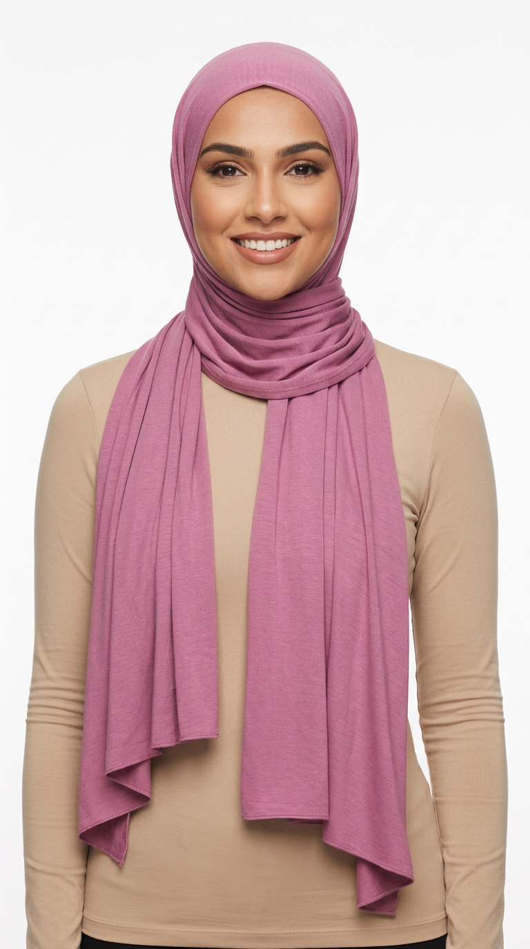 Model wearing a pink Premium Jersey Hijab