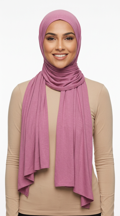 Model wearing a pink Premium Jersey Hijab