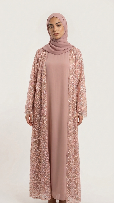Mix Insta Net abaya set in pink with matching hijab