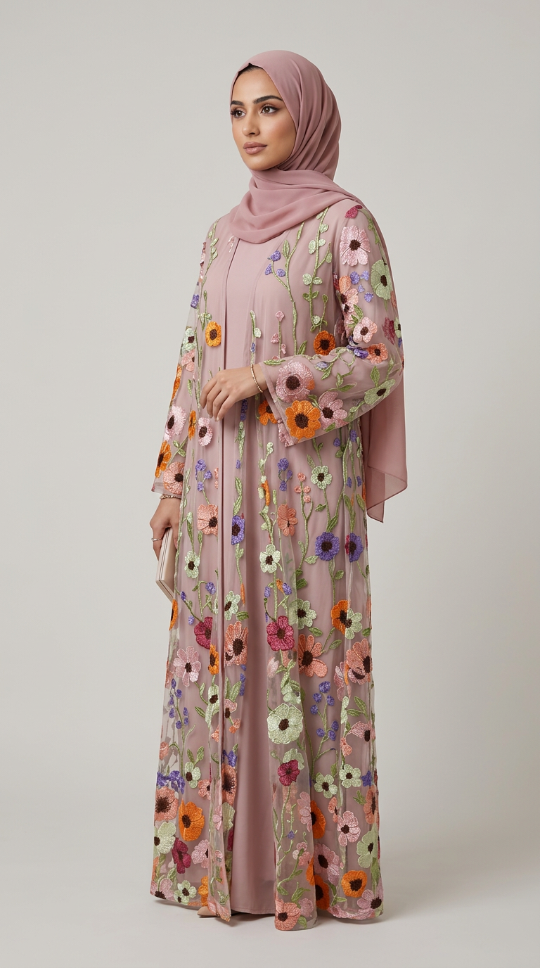 FLOWER MIX NET ABAYA(F-8)