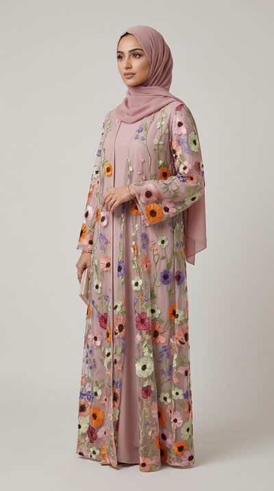 FLOWER MIX NET ABAYA(F-8)